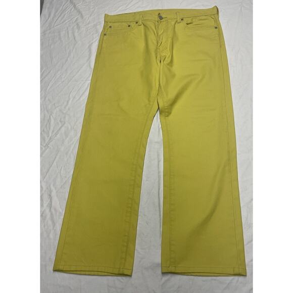 Levis 513 Pants Jeans Straight Fit men’s 36x32 Yellow Mustard Soft Fabric - Picture 1 of 11